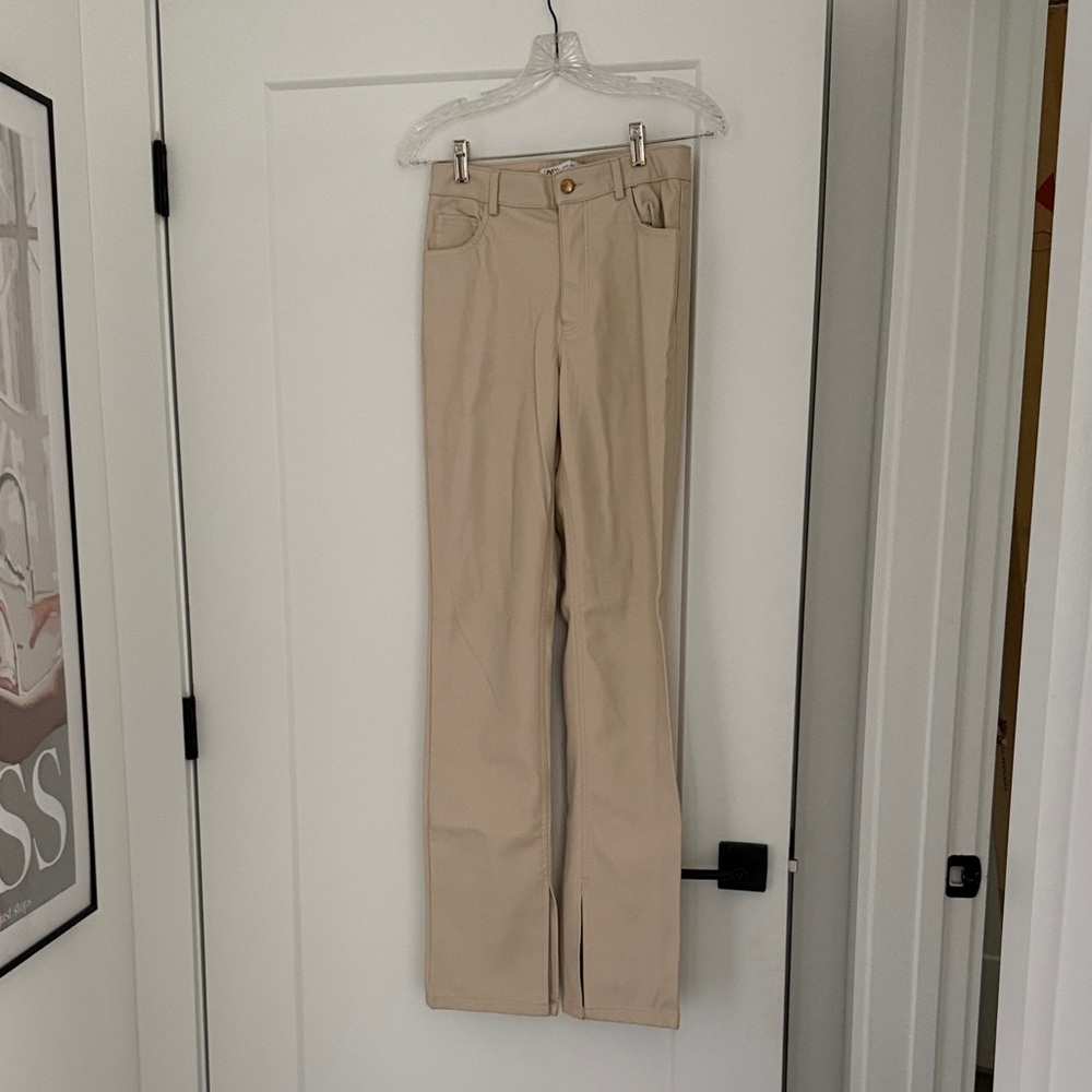 Zara Tan Leather High-Waisted Pants